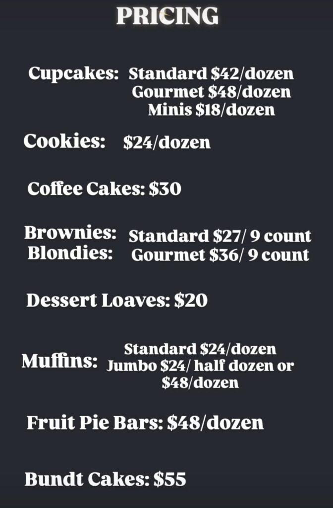 Bakery Pricing April 2025